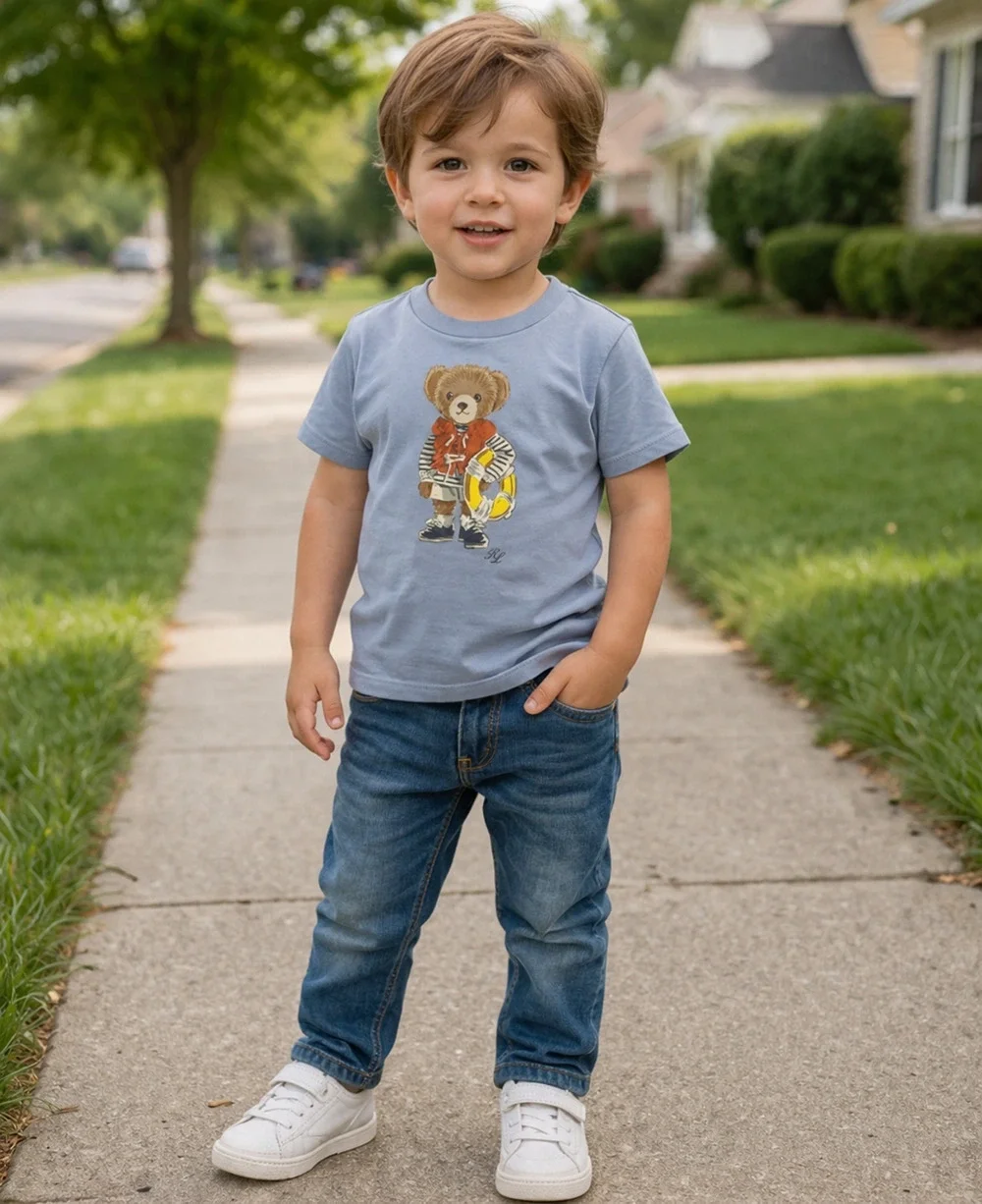 Ralph Lauren Baby 24M Light Blue Polo Bear Short Sleeve Cotton T-Shirt F12-26